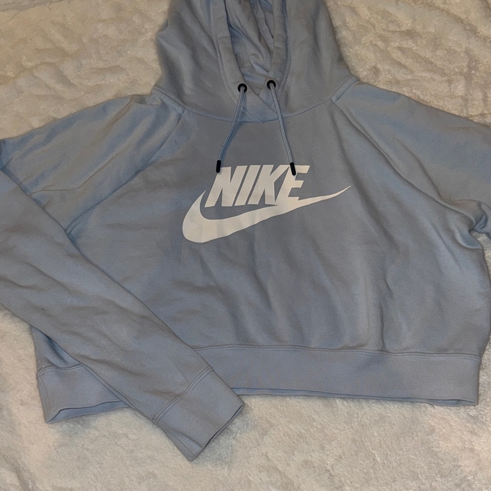 Nike Women's Light Blue Cropped Hoodie
